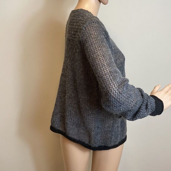 DKNY Jeans gray open knit drape front cardigan sweater Size L - Picture 4 of 8